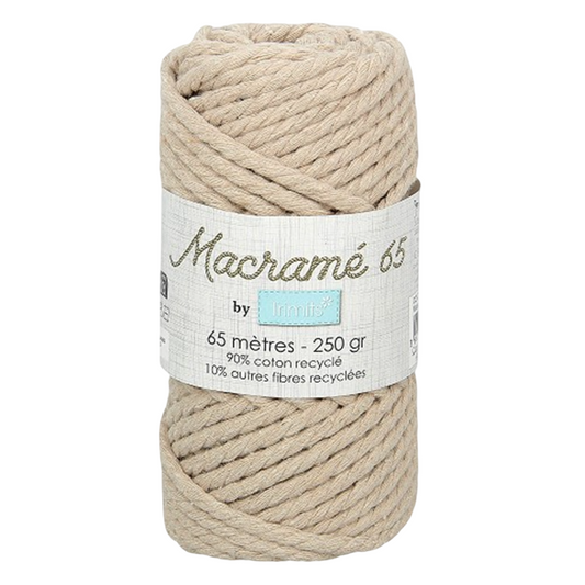 Fil macramé tressé - naturel - 3mm X 65m - 90% coton naturel recyclé