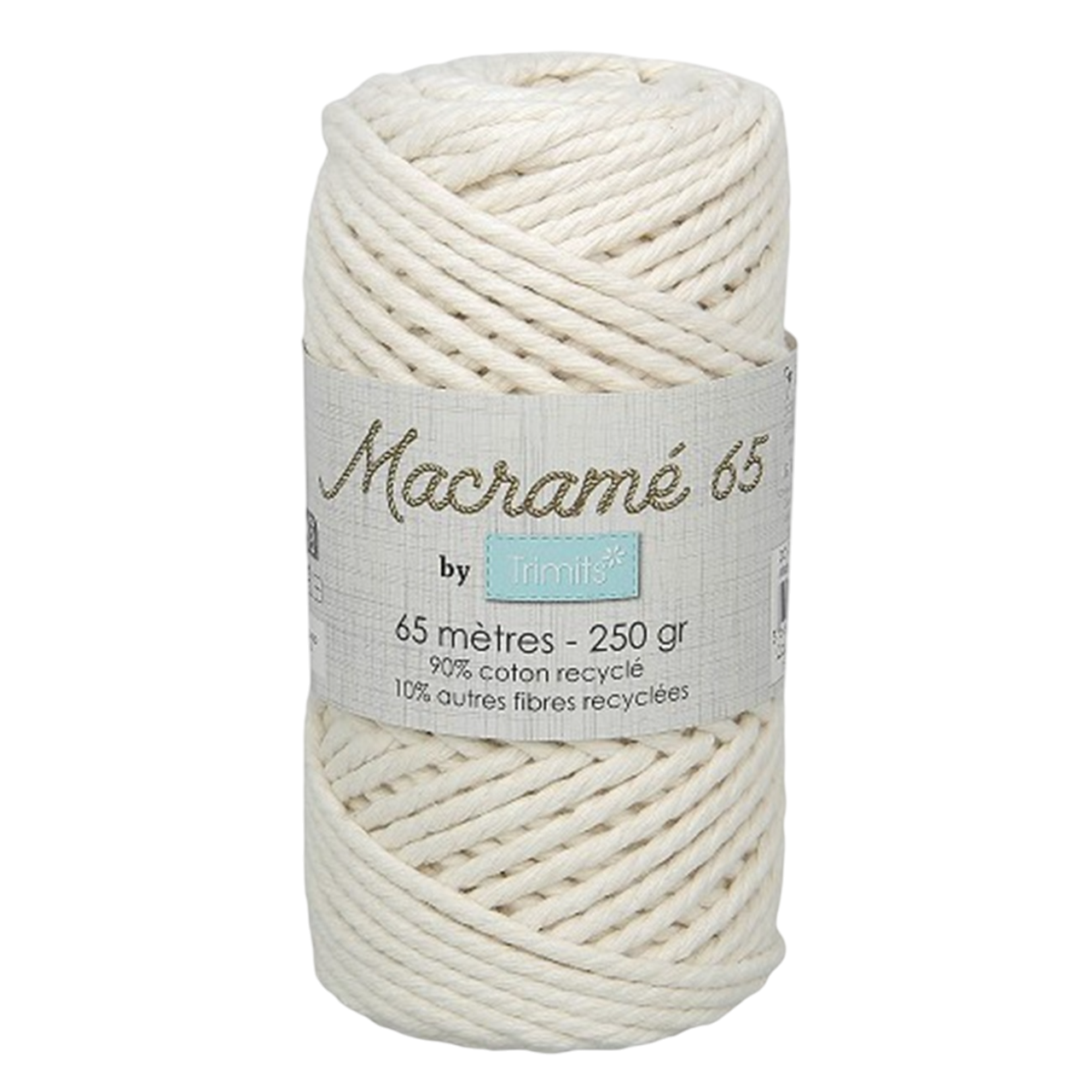 Fil macramé tressé - Blanc - 3mm X 65m - 90% coton naturel recyclé