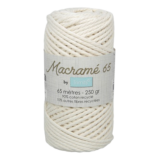 Fil macramé tressé - Blanc - 3mm X 65m - 90% coton naturel recyclé