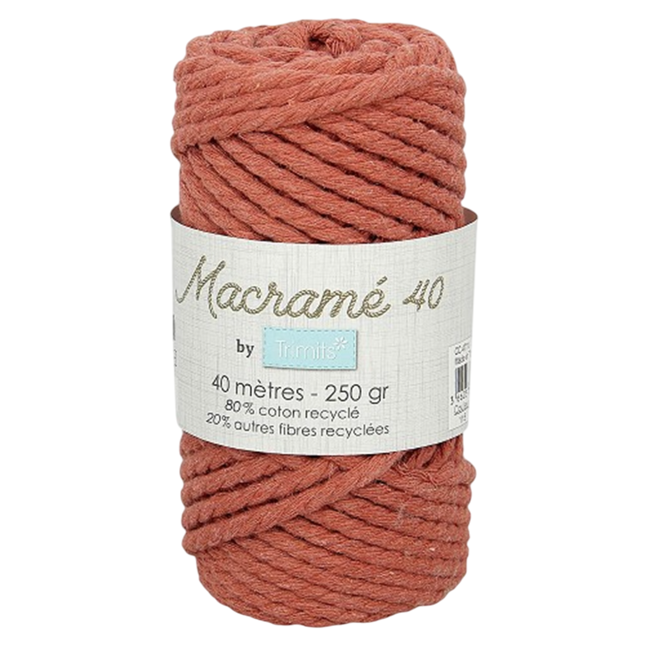 Fil macramé tressé - Terracotta - 5mm X 40m - 90% coton naturel recyclé