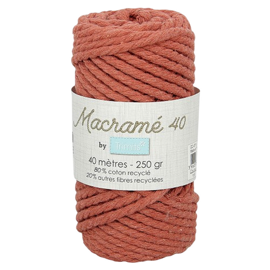 Fil macramé tressé - Terracotta - 5mm X 40m - 90% coton naturel recyclé