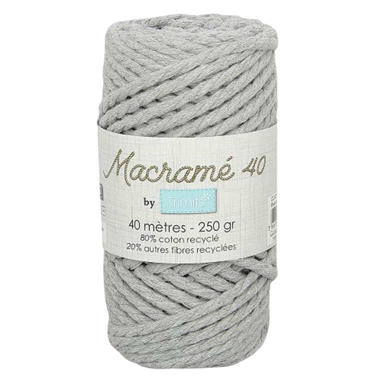 Fil macramé tressé - Gris - 5mm X 40m - 90% coton naturel recyclé