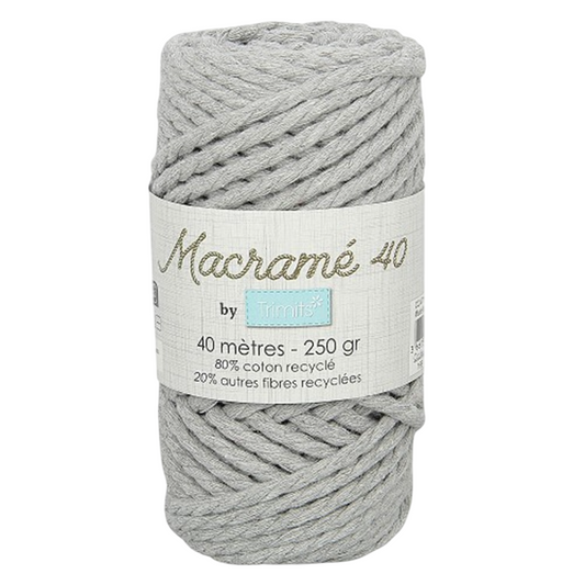 Fil macramé tressé - Gris - 5mm X 40m - 90% coton naturel recyclé