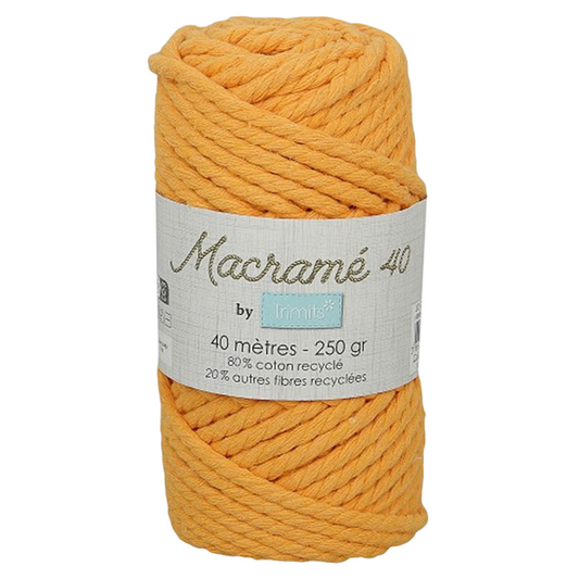 Fil macramé tressé - Moutarde - 5mm X 40m - 90% coton naturel recyclé