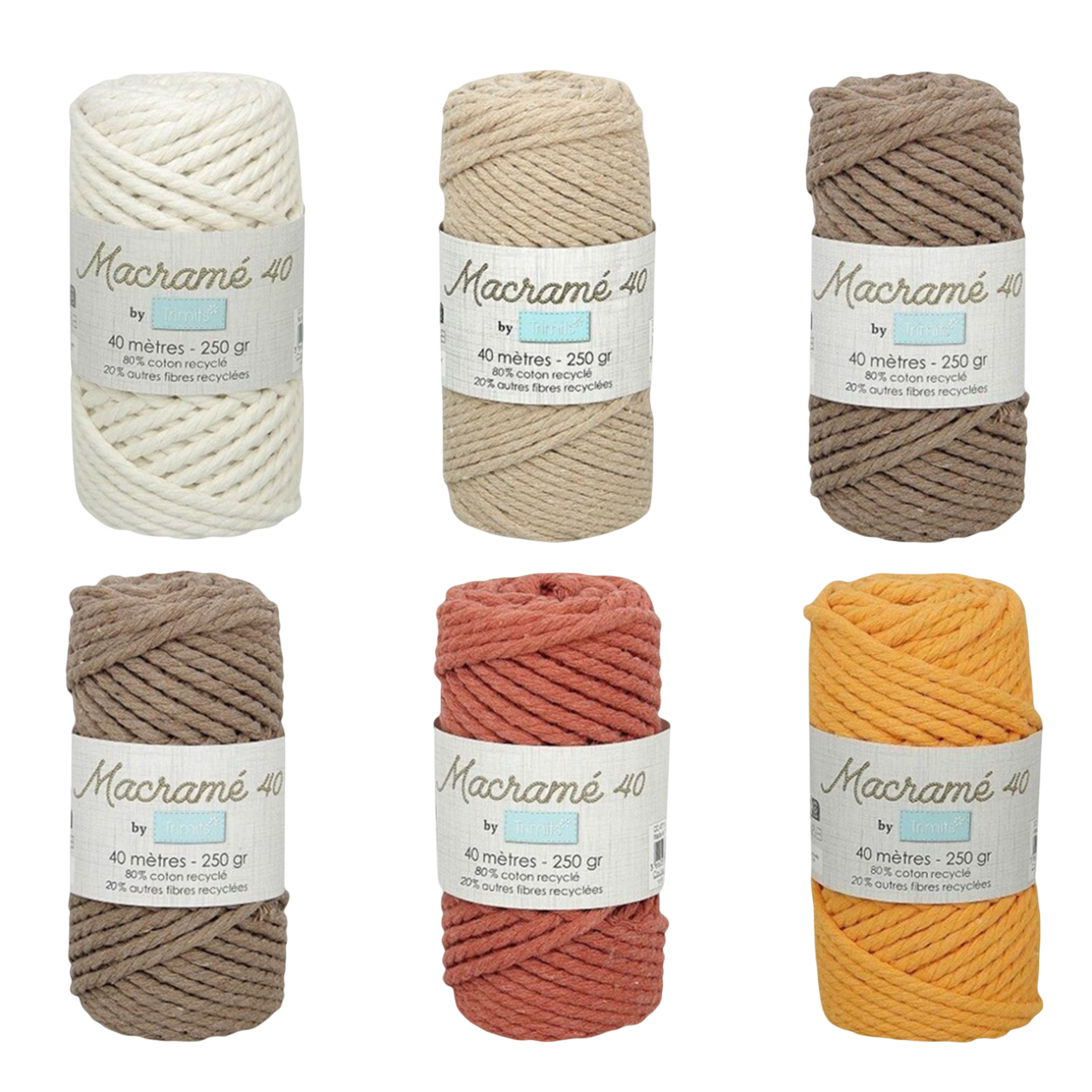 Fil macramé tressé - Naturel - 5mm X 40m - 90% coton naturel recyclé