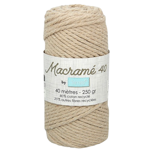 Fil macramé tressé - Naturel - 5mm X 40m - 90% coton naturel recyclé