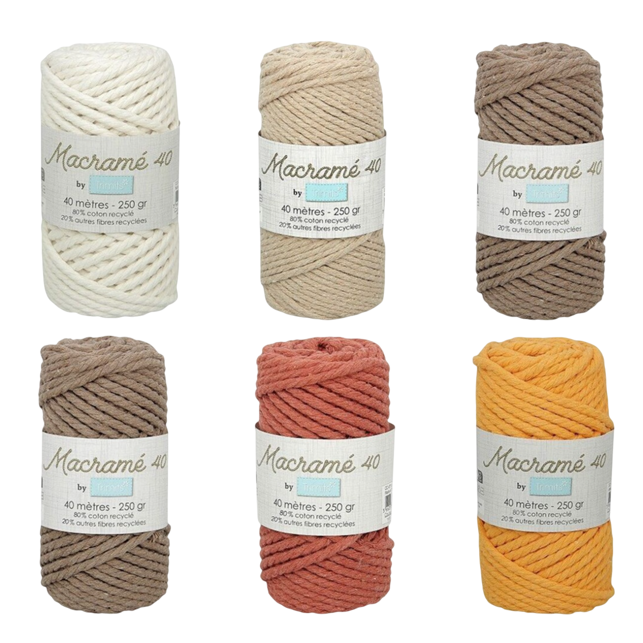 Fil macramé tressé - Blanc - 5mm X 40m - 90% coton naturel recyclé