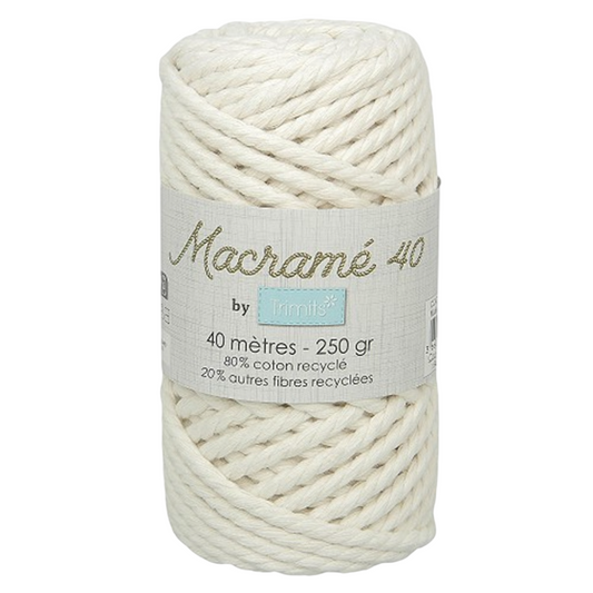 Fil macramé tressé - Blanc - 5mm X 40m - 90% coton naturel recyclé