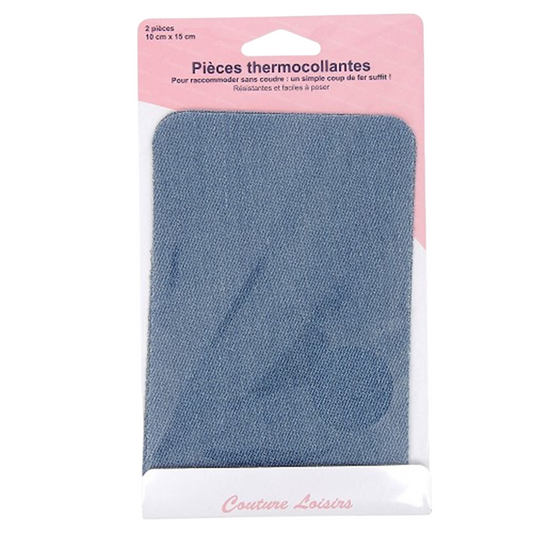Lot de 2 pièces thermocollantes jean clair 10 x 15 cm pour réparation textile sans couture - canocea