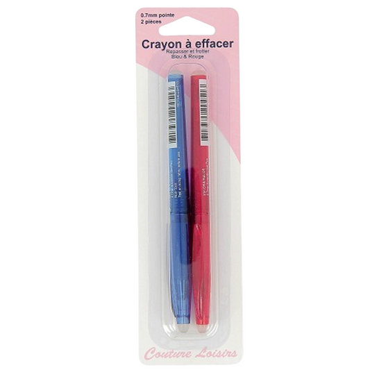 Stylos à marquer tissu et papier, bleu et rouge, avec gomme intégrée, pointe fine 0,7 mm, lot de 2 pièces - canocea