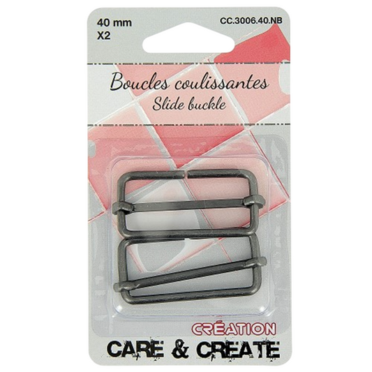 Boucles rectangulaires coulissantes - métal - 40 mm - noires - 2 pièces -