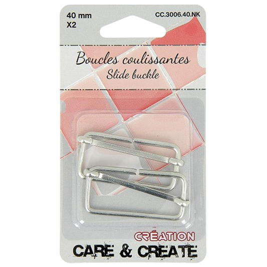 Boucles rectangulaires coulissantes - métal - 40 mm - argentées - 2 pièces -