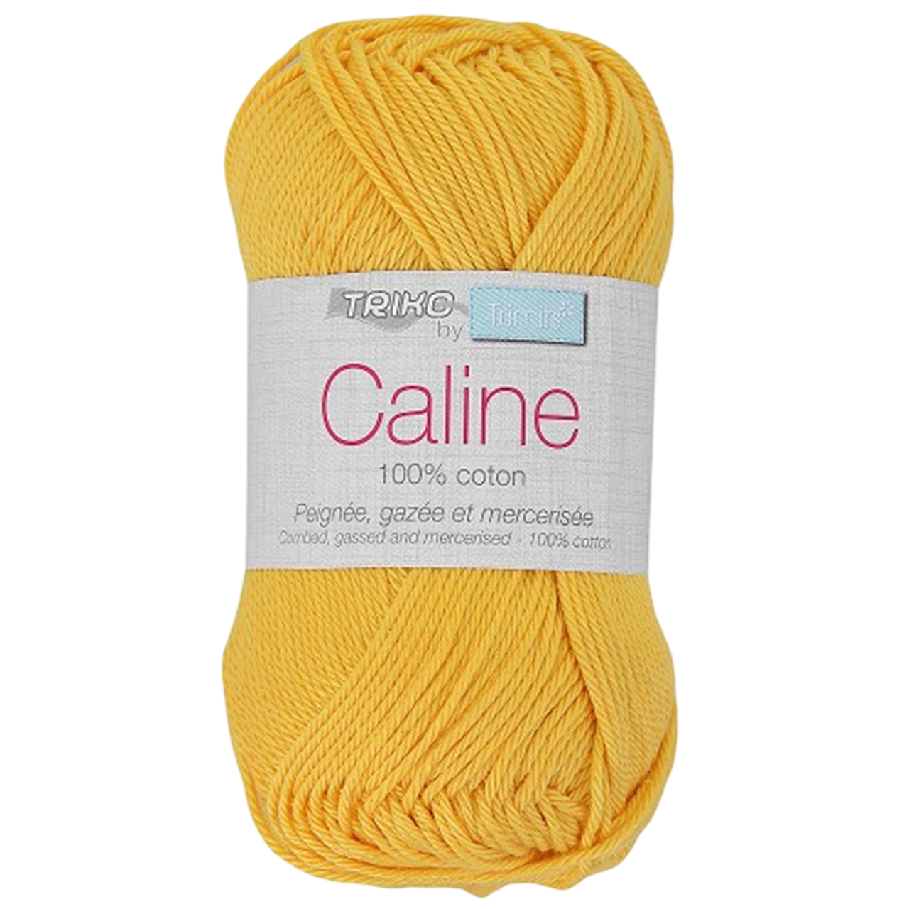 Pelote de fil à tricoter Câline jaune 100% coton mercerisé, brillant et doux, idéale pour crochet, tricot, layette et amigurumis. Canocea France