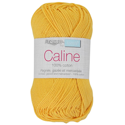Pelote de fil à tricoter Câline jaune 100% coton mercerisé, brillant et doux, idéale pour crochet, tricot, layette et amigurumis. Canocea France
