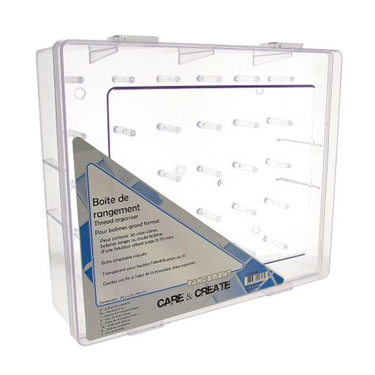 Boite rangement pour bobines de fils à coudre - 29,5 x 25 x 8,5 cm - 30 emplacements