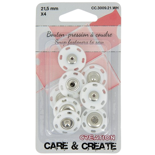 Boutons pression - Blanc - 21,5 mm - 4 jeux - à coudre
