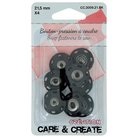 Boutons pression - noirs - 21,5 mm - 4 jeux - à coudre