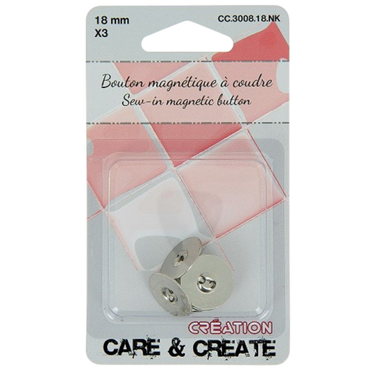 Boutons magnétiques - argentés - 18 mm - 3 jeux - à coudre