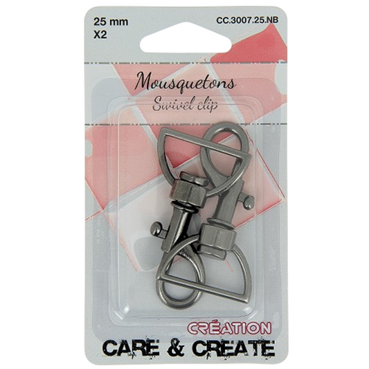 Mousquetons  - 25 mm - Noirs - 2 pièces - porte clés