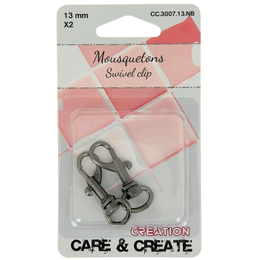 Mousquetons  - 13 mm - Noirs - 2 pièces - porte clés
