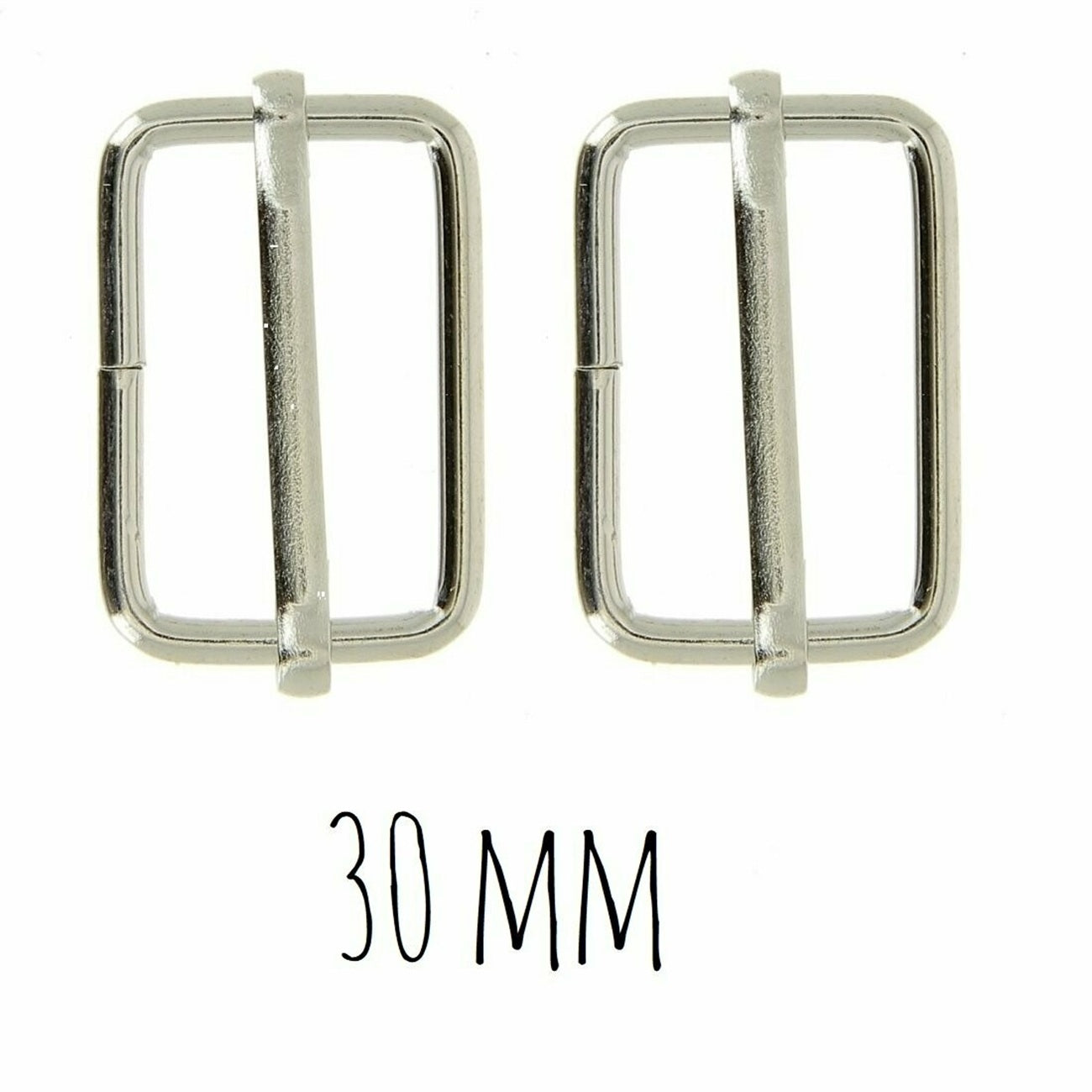 Boucles coulissantes rectangulaires - métal - 30 mm - argentées - 2 pièces -