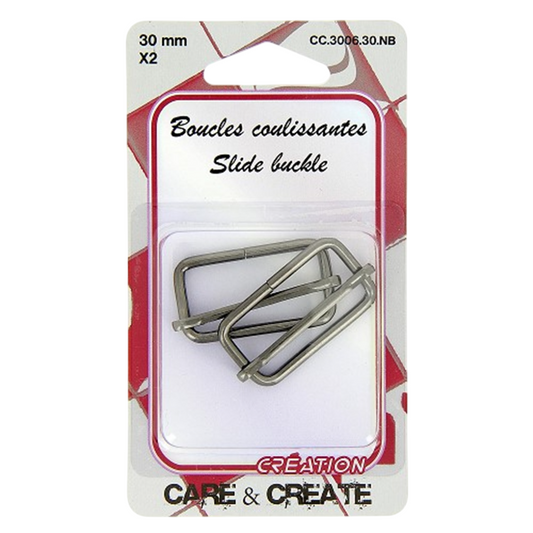 Boucles coulissantes rectangulaires - métal - 30 mm - noires - 2 pièces -