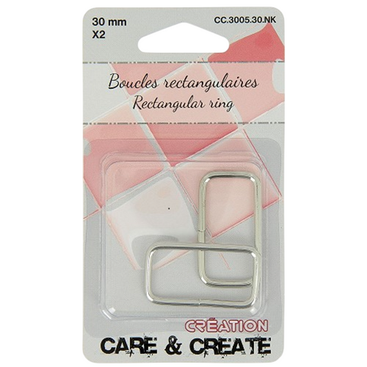 Boucles rectangulaires - métal - 30 mm - argentées - 2 pièces