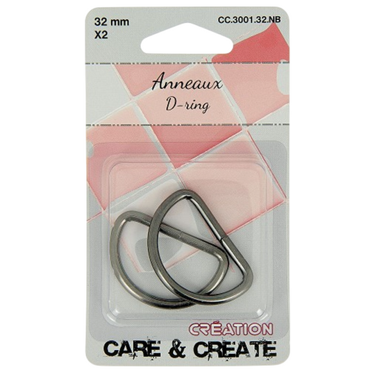Anneaux demi rond - métal - 32 mm - noirs - 2 pièces -Boucles Forme D