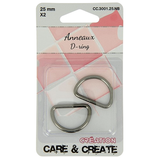 Anneaux demi rond - métal - 25 mm - noirs - 2 pièces -Boucles Forme D