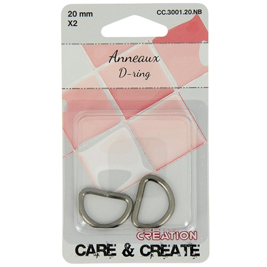 Anneaux demi rond - métal - 20 mm - noirs - 2 pièces -Boucles Forme D