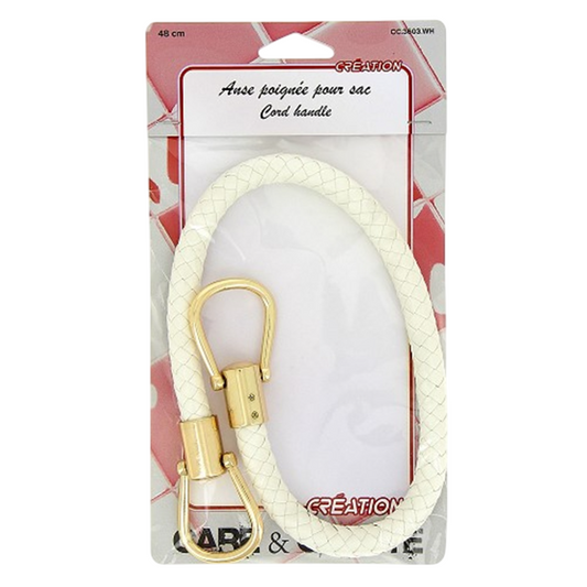 Poignée  sac, Souple, tressée - Blanc - 48 cm