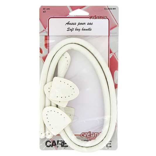 Anses pré perforées - simili cuir - blanc - 51 cm - 2 pièces