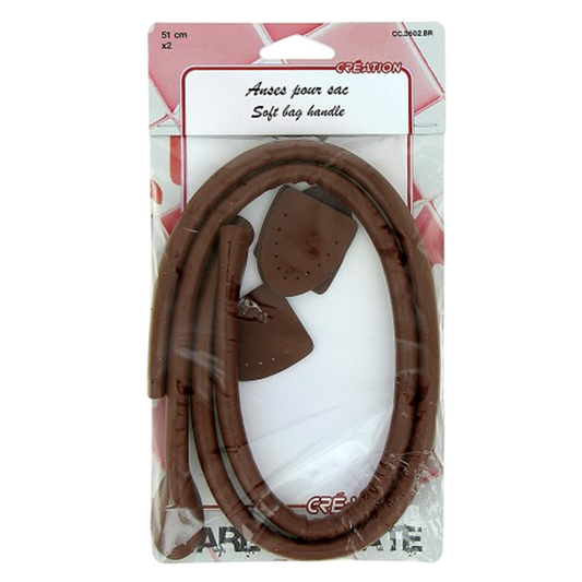 Anses pré perforées - simili cuir - marron - 51 cm - 2 pièces