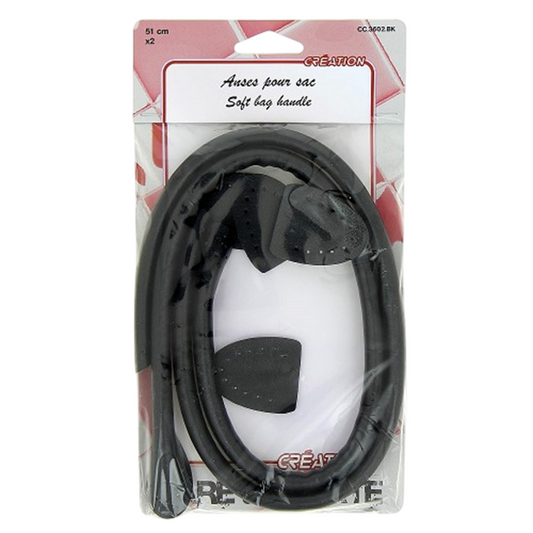 Anses pré perforées - simili cuir - noir - 51 cm - 2 pièces