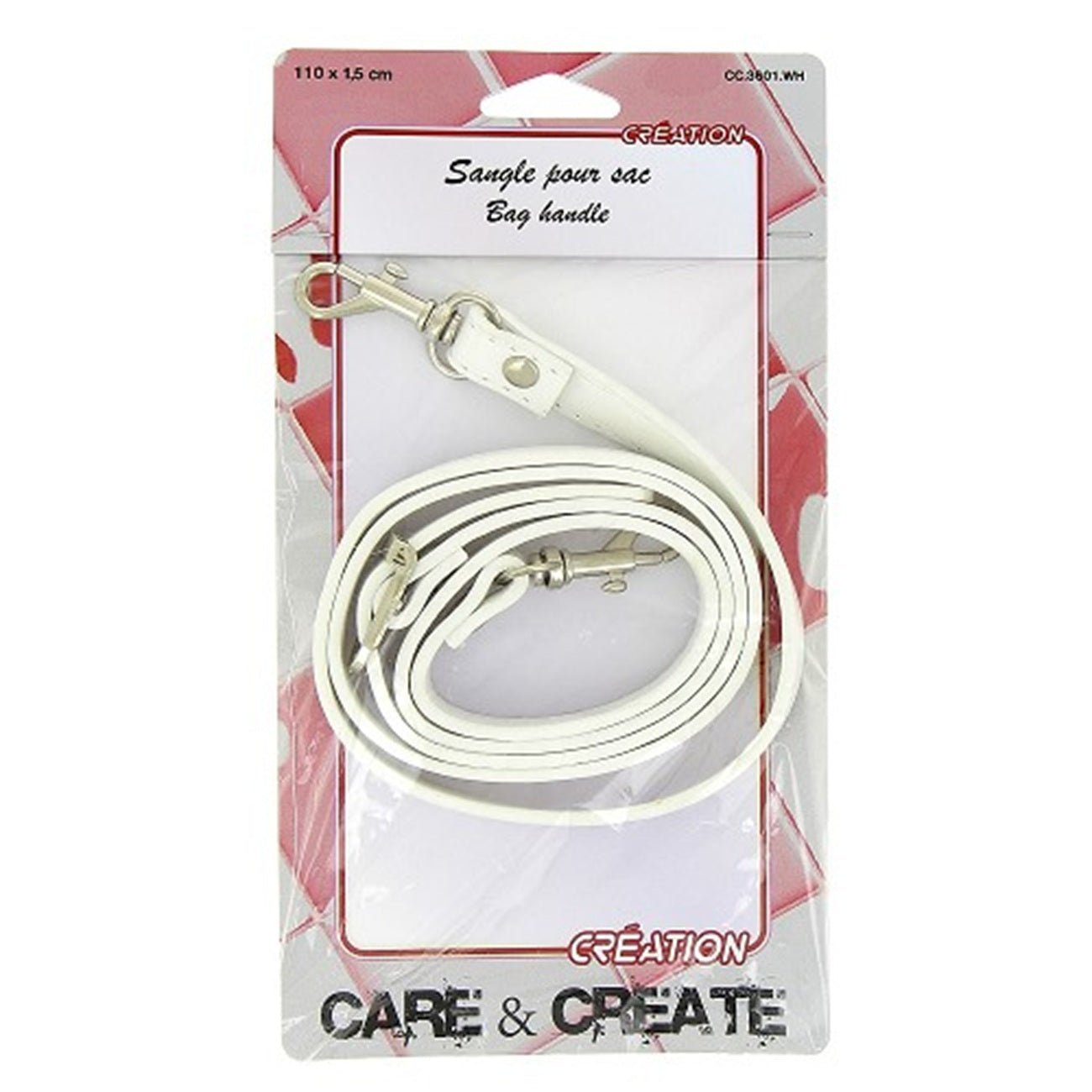 Anse plate - Blanc - simili cuir  - 110 cm
