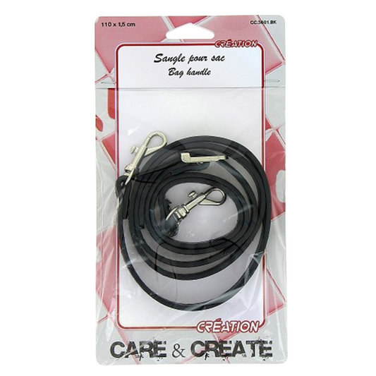 Anse plate - Noir - simili cuir  - 110 cm