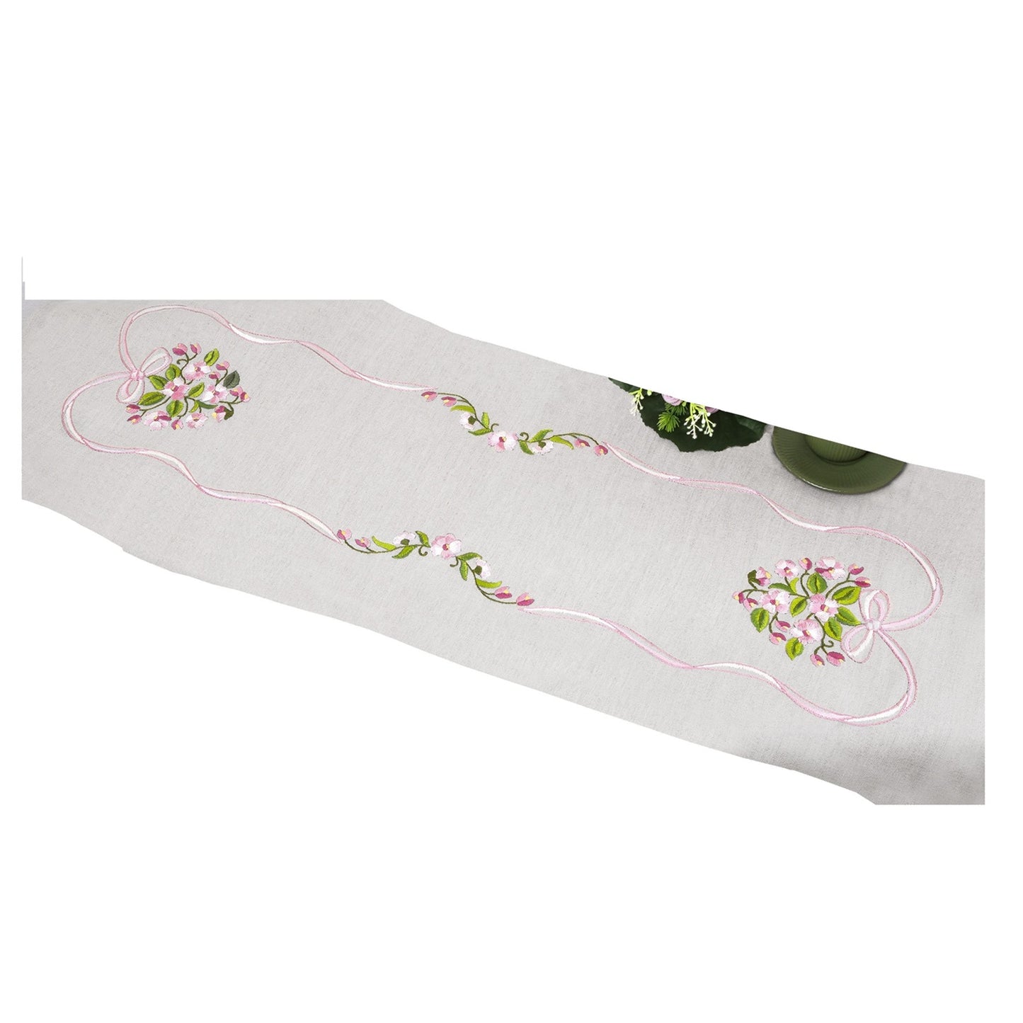 Kit chemin de table à broder Romantique fleurs -  100% Coton  - 40 x 100 cm
