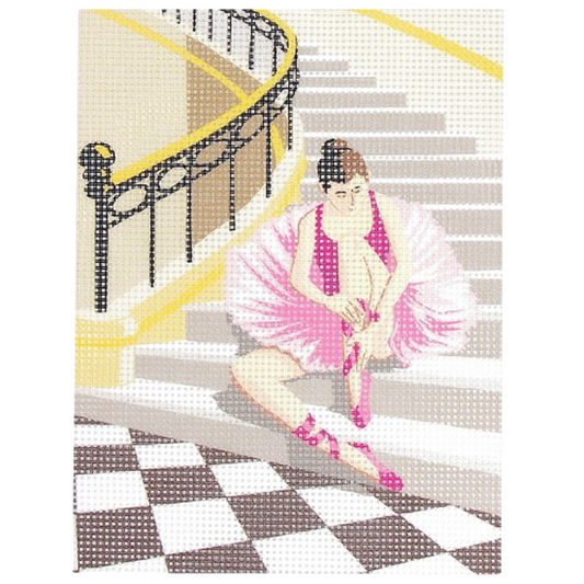 Kit canevas motif danseuse sur toile imprimée 15x20 cm avec fils et aiguille. Canocea France.