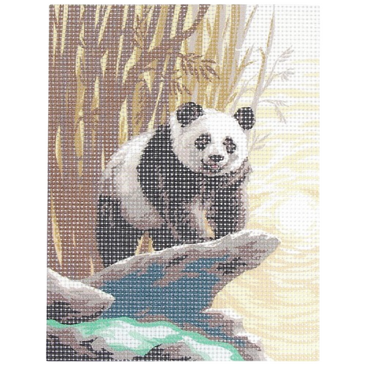 Kit canevas motif panda 15x20 cm avec toile imprimée, fils coton et aiguille. Canocea France