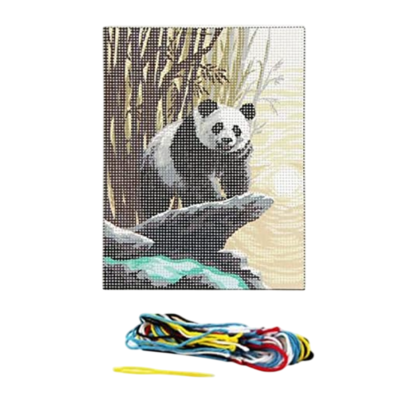 Kit complet toile imprimé panda 100% coton, fils et aiguille fournies. Canocea France