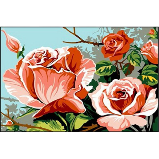 Kit complet canevas Fleurs roses Margot Canevas - Fabrication française. Canocea France
