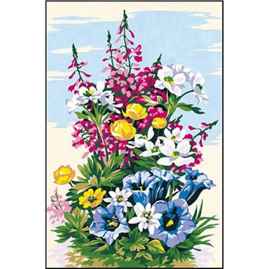 Kit complet canevas Bouquet fleurs champêtre Margot Canevas - Fabrication française. Canocea France