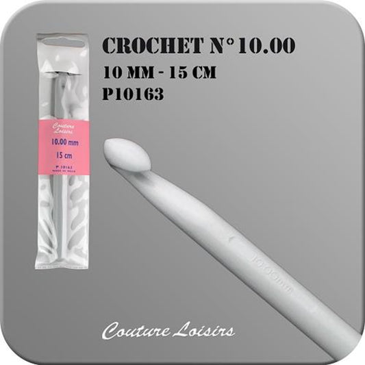 Crochet - plastique - Taille 10 mm x 15 cm - Blanc