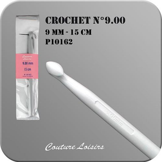 Crochet - plastique - Taille 9 mm x 15 cm - Blanc