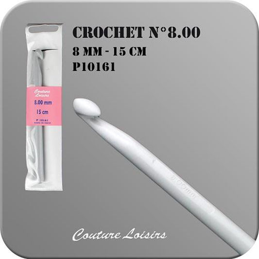 Crochet - plastique - Taille 8 mm x 15 cm - Blanc