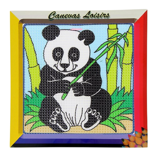 Kit canevas Panda 15x15 cm coton gros trous – broderie enfant débutant. Canocea France