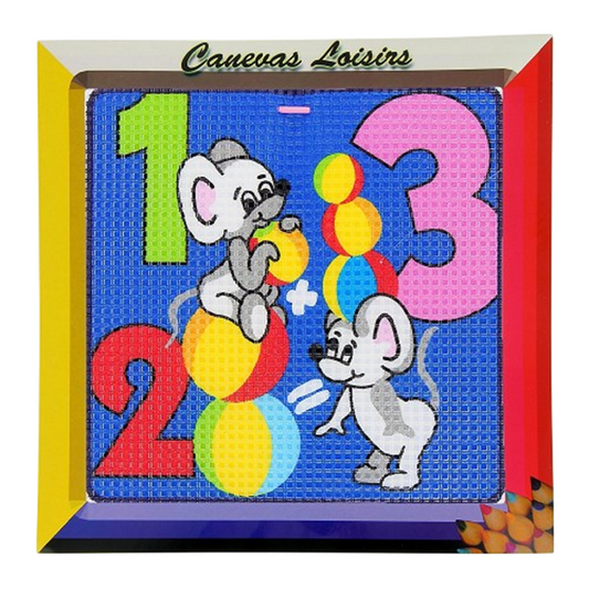 Kit canevas Souris 15x15 cm coton gros trous – broderie enfant débutant. Canocea France