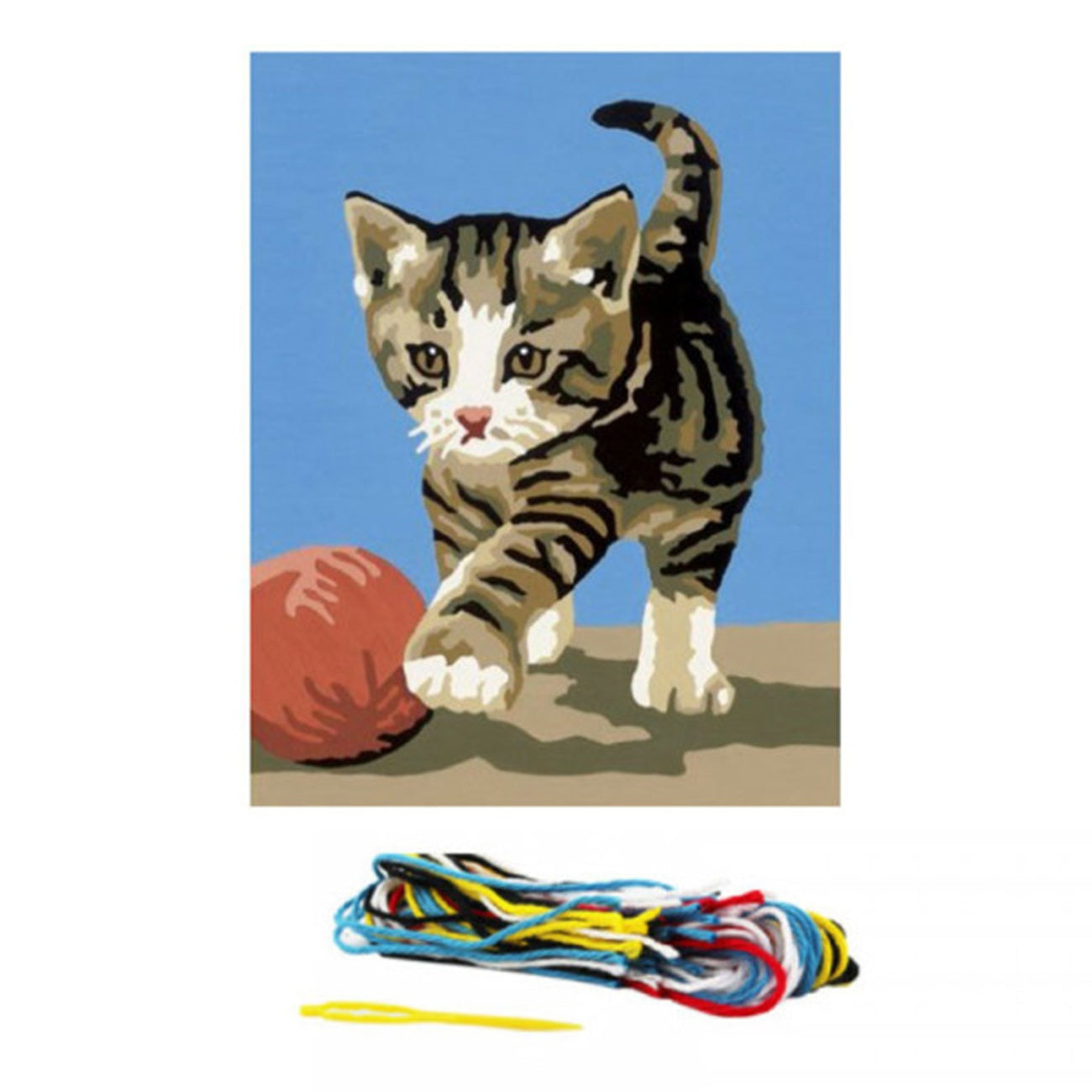 set complet de broderie incluant une toile imprimée 15x20cm chaton , fils , aiguille et notice pour confectionner un canevas. Canocea Fance