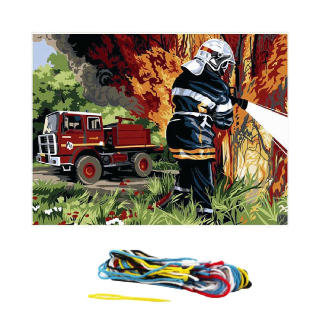 set complet canevas, pour créer une  broderie sur le thème des pompiers. Canocea France