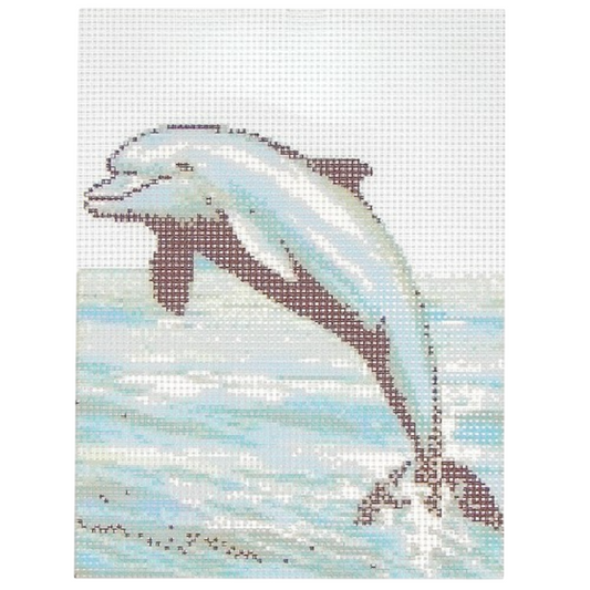 Kit canevas motif dauphin 15x20 cm avec toile imprimée, fils coton et aiguille. Canocea France.